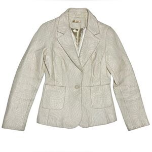 Wilson’s Leather Off White Leather Jacket One Button Embroidered Floral Pattern